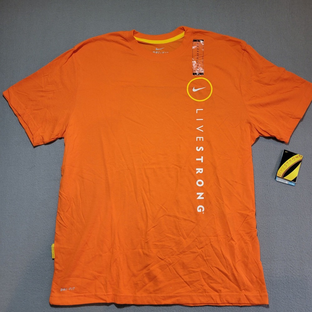 Nike Dri-FIT Livestrong Mens XL Orange Short Sleeve Graphic T-Shirt NEW